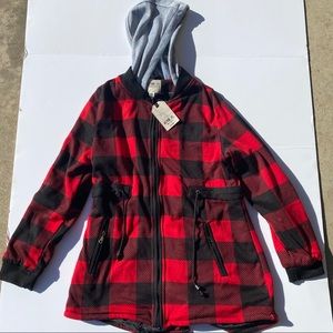 NWT Astor Pl XL Buffalo Plaid Zipper Jacket w/Hood
